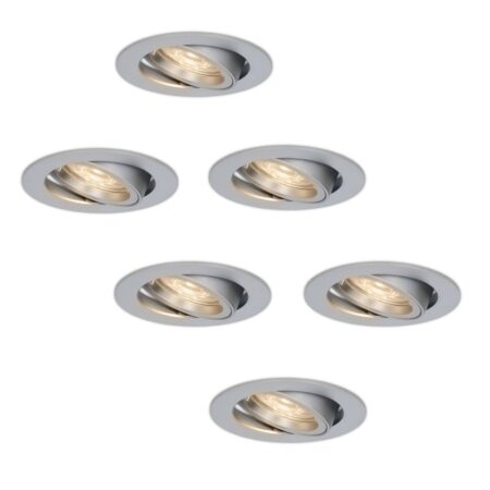 Set van 6 Jose LED inbouwspots - 5 Watt 400 lumen - 4000K Neutraal wit - GU10 - Dimbaar - Rond - Kantelbaar - Voor binnen - RVS | HOFTRONIC