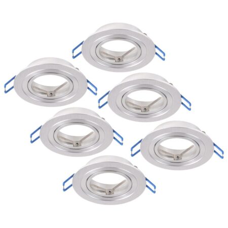 Set van 6 Kobi LED Inbouwspots - Kantelbaar - Diameter 90mm - Rond - GU10 Fitting inbouwarmatuur - IP20 voor binnen - Geborsteld RVS | HOFTRONIC