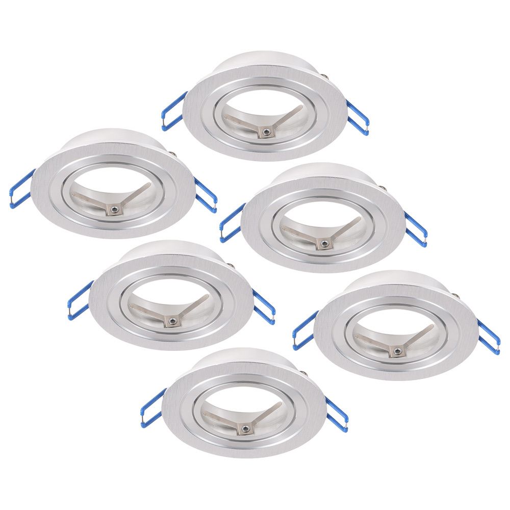 Set van 6 Kobi LED Inbouwspots - Kantelbaar - Diameter 90mm - Rond - GU10 Fitting inbouwarmatuur - IP20 voor binnen - Geborsteld RVS | HOFTRONIC
