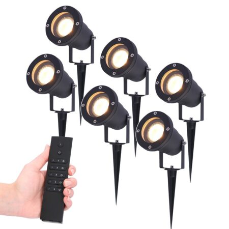 Set van 6 LED Prikspot zwart Sydney - aluminium - 4 Watt 345 lumen - 2700K warm wit- IP65 Waterdicht - Incl. dimmer met afstandsbediening | HOFTRONIC