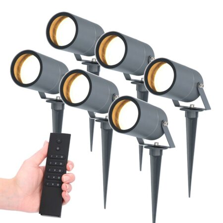 Set van 6 LED Prikspots Spikey - 4 Watt 345 lumen - 2700K warm wit- antraciet - IP65 Waterdicht - Incl. dimmer met afstandsbediening | HOFTRONIC
