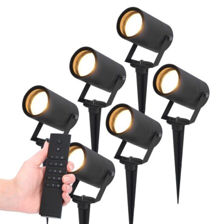 Set van 6 LED Prikspots Spikey - 4 Watt - 345lm - 2700K - zwart - IP65 Waterdicht - Incl. dimmer met afstandsbediening | HOFTRONIC