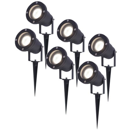Set van 6 LED prikspots - 4 Watt 345 Lumen - Dimbaar - Kantelbaar - 4000K neutraal wit - GU10 - IP64 Waterdicht - Zwart - Tuinspots | HOFTRONIC
