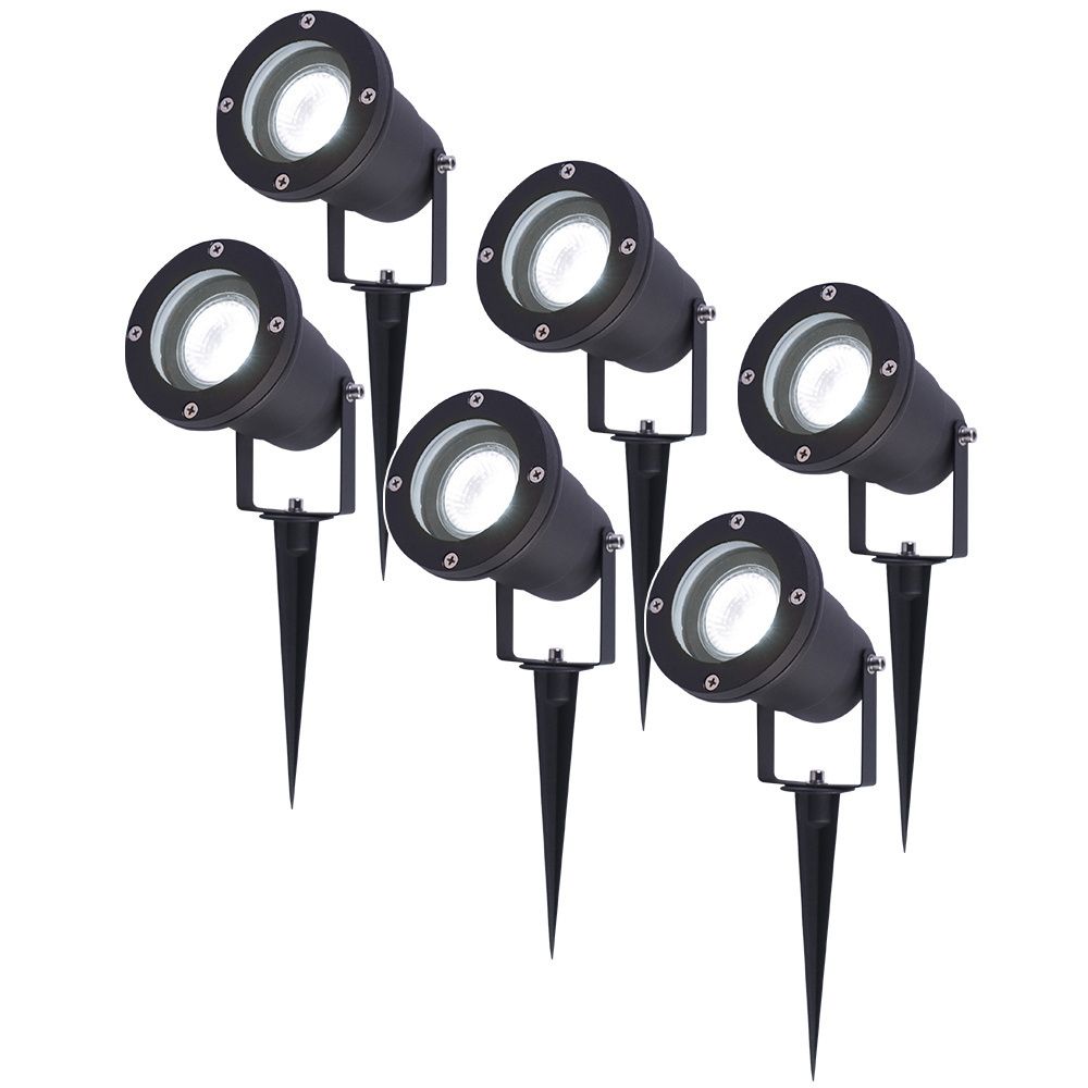 Set van 6 LED prikspots - 4 Watt 345 Lumen - Dimbaar - Kantelbaar - 6500K daglicht wit - GU10 - IP64 Waterdicht - Zwart - Tuinspots | HOFTRONIC