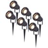 Set van 6 LED prikspots - 4 Watt 345 lumen - Dimbaar - Kantelbaar - 2700K warm wit - GU10 - IP65 Waterdicht - Zwart - Tuinspots | HOFTRONIC