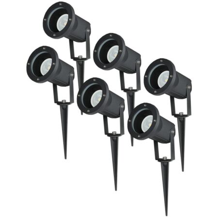 Set van 6 LED prikspots - Dimbaar - Kantelbaar - 4000K neutraal wit - 4 Watt 345 Lumen - IP65 - Waterdicht - Zwart - Tuinspot - tuinverlichting - padverlichting | HOFTRONIC