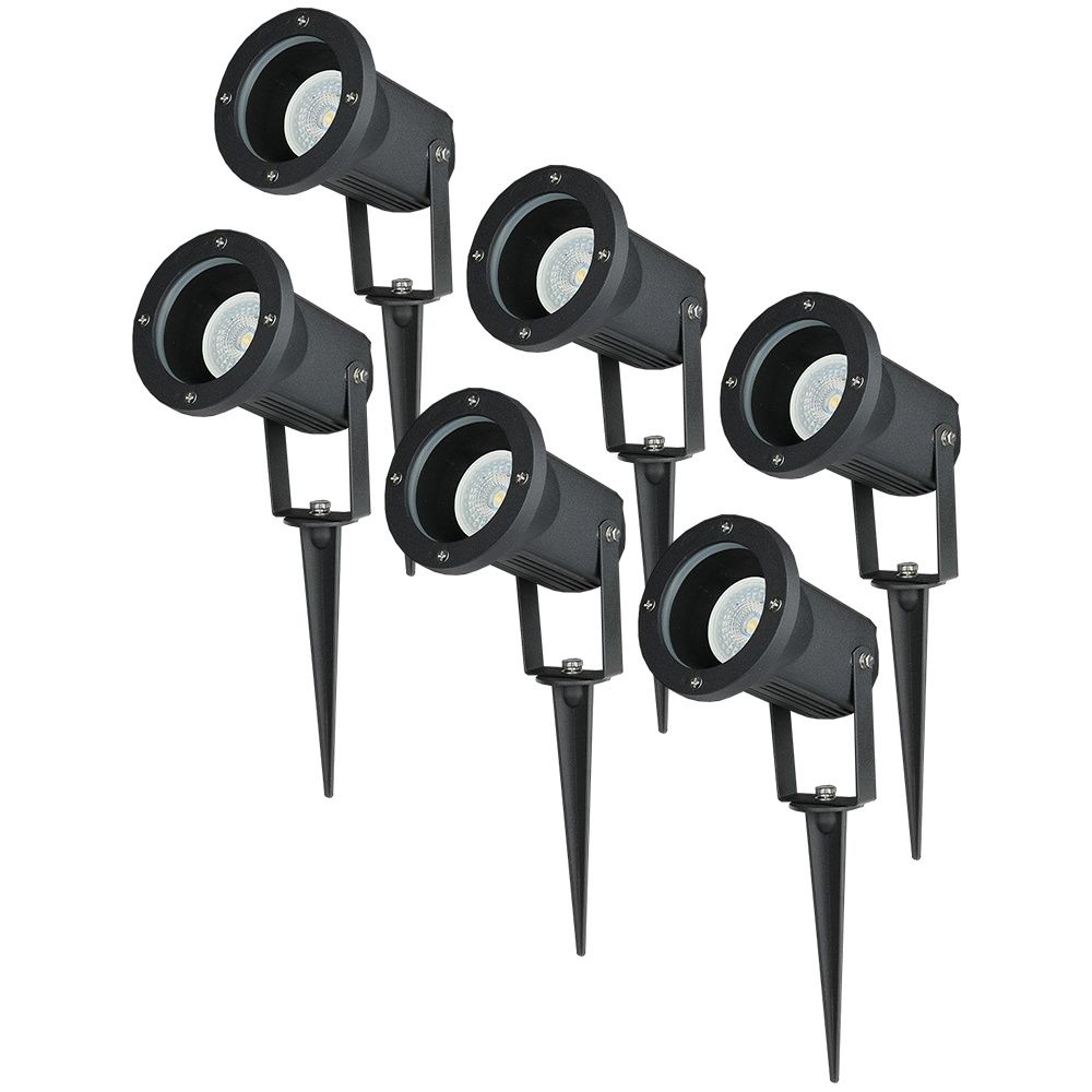 Set van 6 LED prikspots - Dimbaar - Kantelbaar - 4000K neutraal wit - 4 Watt 345 Lumen - IP65 - Waterdicht - Zwart - Tuinspot - tuinverlichting - padverlichting | HOFTRONIC