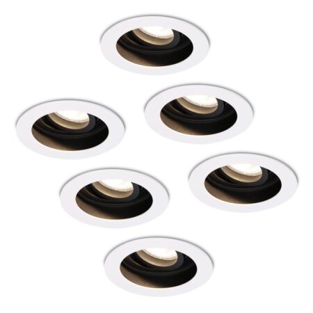 Set van 6 Laredo LED inbouwspots - GU10 4 Watt 345 Lumen - 4000K neutraal wit - Dimbaar - verzonken - Rond - Kantelbaar - IP20 Voor binnen - Wit | HOFTRONIC