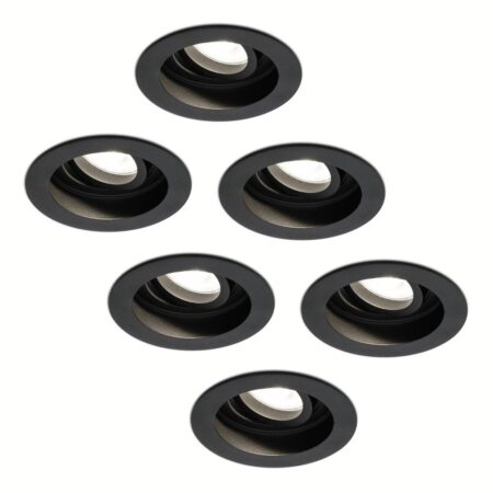 Set van 6 Laredo LED inbouwspots - GU10 4 Watt 345 Lumen - 4000K neutraal wit - Dimbaar - verzonken - Rond - Kantelbaar - IP20 Voor binnen - Zwart | HOFTRONIC