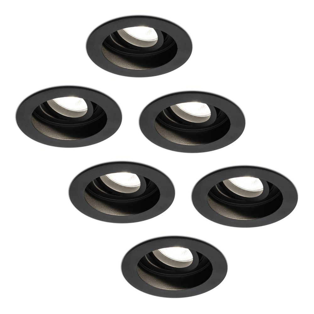 Set van 6 Laredo LED inbouwspots - GU10 4 Watt 345 Lumen - 4000K neutraal wit - Dimbaar - verzonken - Rond - Kantelbaar - IP20 Voor binnen - Zwart | HOFTRONIC