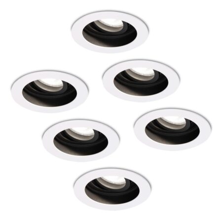 Set van 6 Laredo LED inbouwspots - GU10 4 Watt 345 Lumen - 6500K daglicht wit - Dimbaar - verzonken - Rond - Kantelbaar - IP20 Voor binnen - Wit | HOFTRONIC