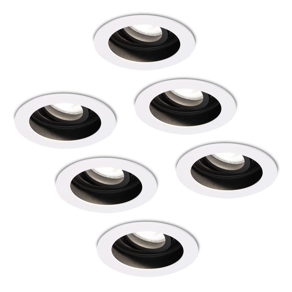 Set van 6 Laredo LED inbouwspots - GU10 4 Watt 345 Lumen - 6500K daglicht wit - Dimbaar - verzonken - Rond - Kantelbaar - IP20 Voor binnen - Wit | HOFTRONIC