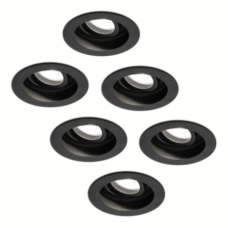 Set van 6 Laredo LED inbouwspots - GU10 4 Watt 345 Lumen - 6500K daglicht wit - Dimbaar - verzonken - Rond - Kantelbaar - IP20 Voor binnen - Zwart | HOFTRONIC