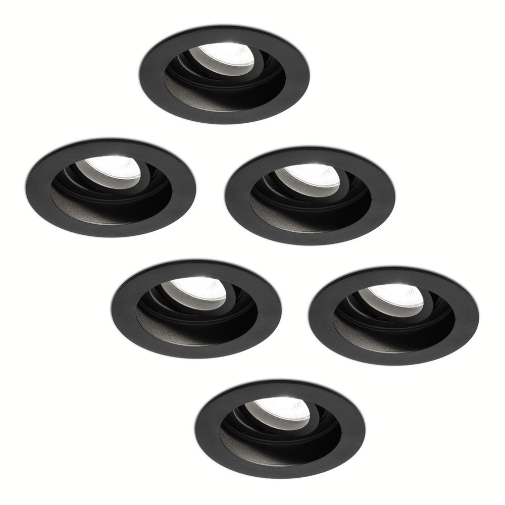 Set van 6 Laredo LED inbouwspots - GU10 4 Watt 345 Lumen - 6500K daglicht wit - Dimbaar - verzonken - Rond - Kantelbaar - IP20 Voor binnen - Zwart | HOFTRONIC