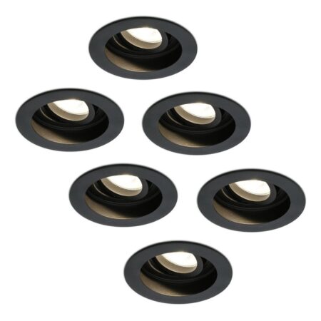 Set van 6 Laredo LED inbouwspots - GU10 4 Watt 345 lumen - 2700K Warm wit - Dimbaar - verzonken - Rond - Kantelbaar - IP20 Voor binnen - Zwart | HOFTRONIC