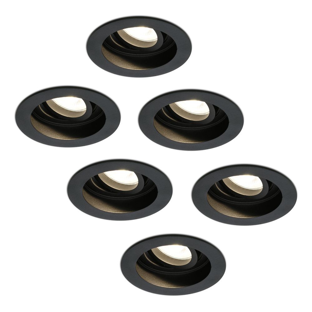 Set van 6 Laredo LED inbouwspots - GU10 4 Watt 345 lumen - 2700K Warm wit - Dimbaar - verzonken - Rond - Kantelbaar - IP20 Voor binnen - Zwart | HOFTRONIC