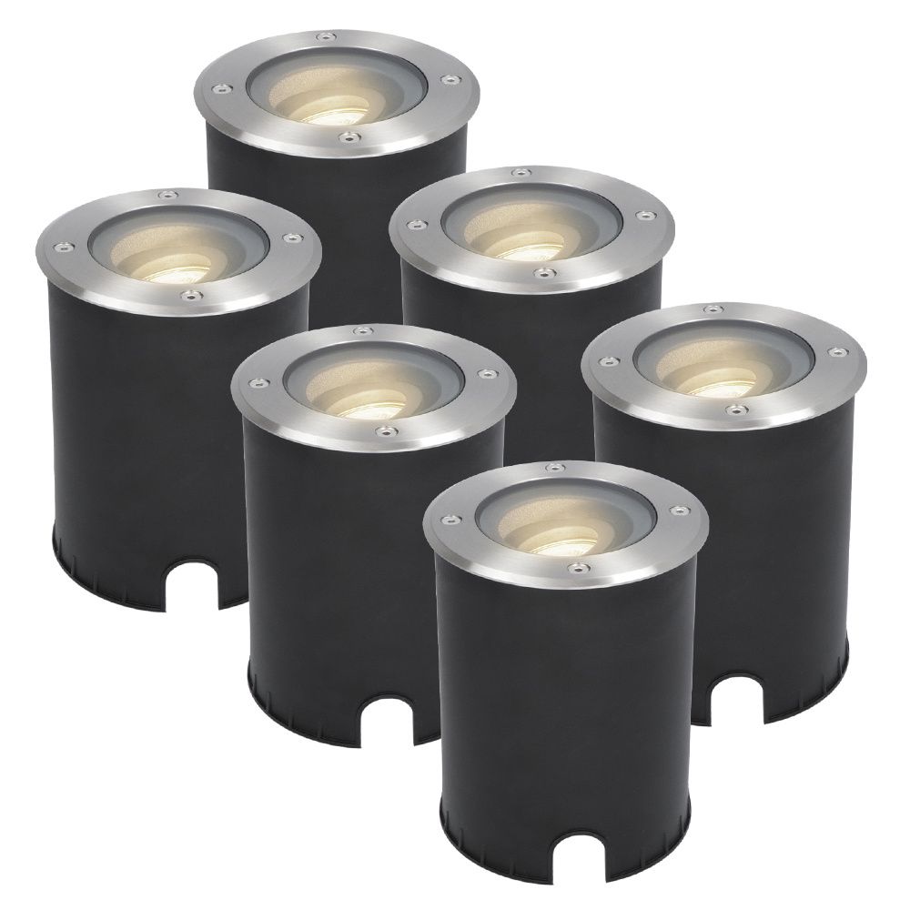 Set van 6 Lilly LED Grondspots - Dimbaar - Kantelbaar - GU10 - 4000K neutraal wit - 4 Watt 345 Lumen - Rond - IK10 - RVS - IP67 waterdicht | HOFTRONIC