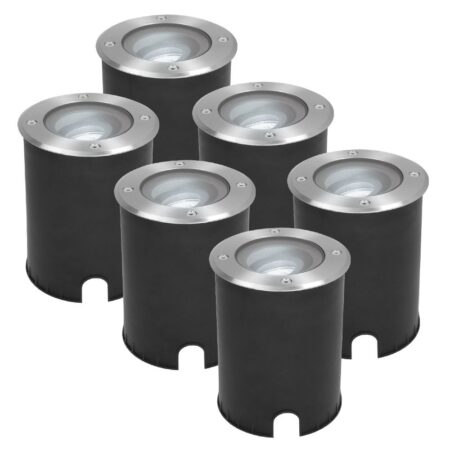 Set van 6 Lilly LED Grondspots - Dimbaar - Kantelbaar - GU10 - 6500K daglicht wit - 4 Watt 345 Lumen - Rond - IK10 - RVS - IP67 waterdicht | HOFTRONIC