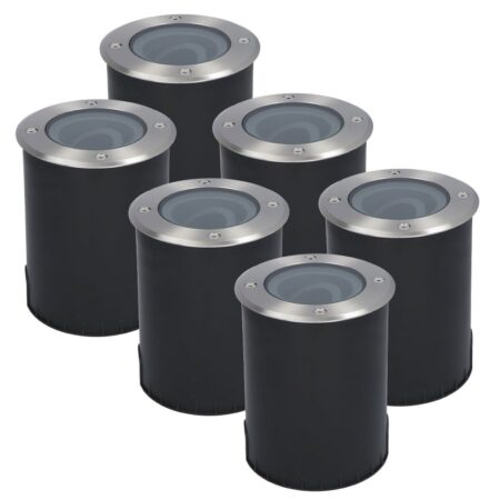 Set van 6 Lilly LED Grondspots - Dimbaar - Kantelbaar - GU10 fitting - Rond - IK10 - Tuinspot - Oprit - RVS - IP67 waterdicht | HOFTRONIC