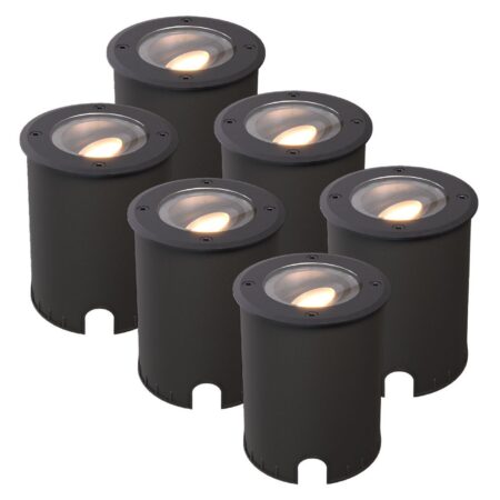 Set van 6 Lilly dimbare LED Grondspot - Kantelbaar - Overrijdbaar - Rond - 2700K warm wit - IP67 waterdicht - 3 jaar garantie - Zwart | HOFTRONIC