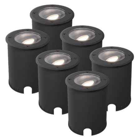 Set van 6 Lilly dimbare LED Grondspot - Kantelbaar - Overrijdbaar - Rond - 4000K neutraal wit - IP67 waterdicht - 3 jaar garantie - Zwart | HOFTRONIC