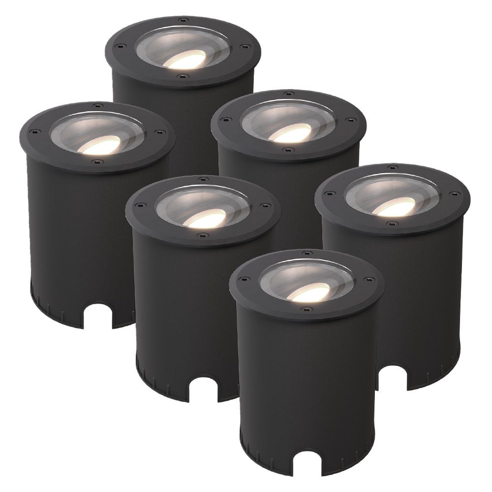 Set van 6 Lilly dimbare LED Grondspot - Kantelbaar - Overrijdbaar - Rond - 4000K neutraal wit - IP67 waterdicht - 3 jaar garantie - Zwart | HOFTRONIC