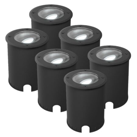Set van 6 Lilly dimbare LED Grondspot - Kantelbaar - Overrijdbaar - Rond - 6500K daglicht wit - IP67 waterdicht - 3 jaar garantie - Zwart | HOFTRONIC