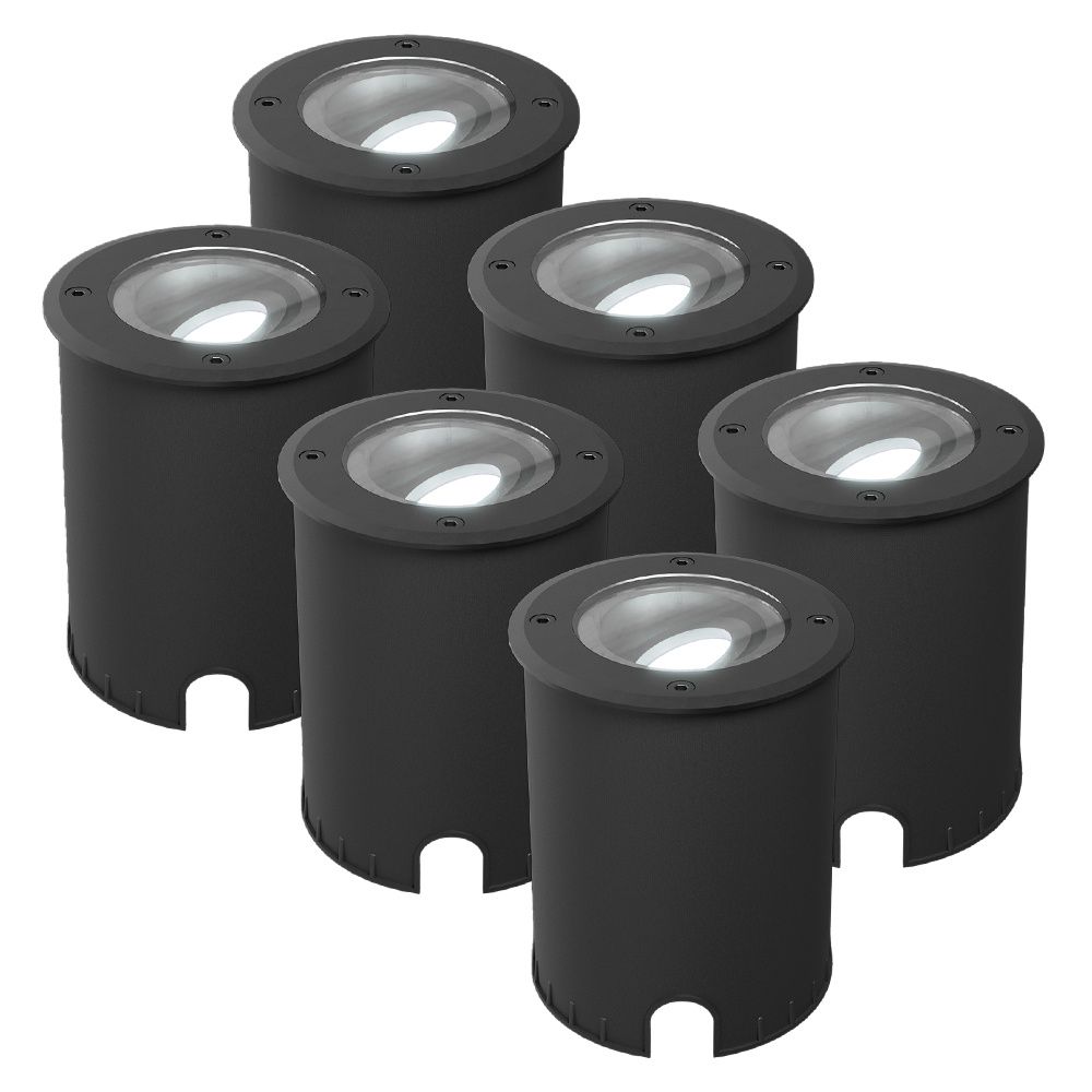 Set van 6 Lilly dimbare LED Grondspot - Kantelbaar - Overrijdbaar - Rond - 6500K daglicht wit - IP67 waterdicht - 3 jaar garantie - Zwart | HOFTRONIC