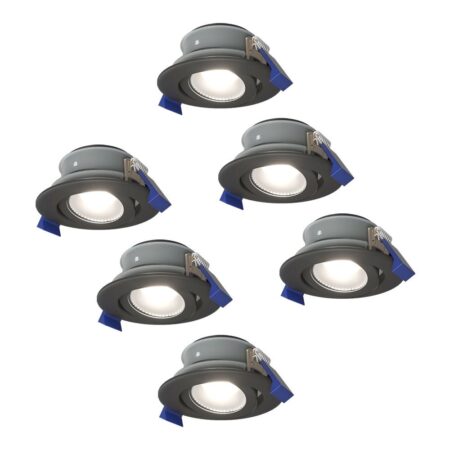 Set van 6 Lima LED inbouwspots - 4 Watt 345 Lumen - 6500K daglicht wit - GU10 - Dimbaar - Rond - Kantelbaar - IP65 Waterdicht - Zwart - Voor binnen