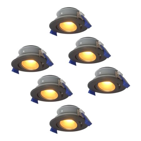 Set van 6 Lima LED inbouwspots - 4 Watt 345 lumen - 2700K Warm wit - GU10 - Dimbaar - Rond - Kantelbaar - IP65 Waterdicht - Zwart - Voor binnen