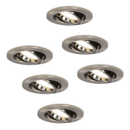 Set van 6 Lublin LED inbouwspots -4 Watt 345 Lumen - 4000K Neutraal wit - GU10 - Dimbaar - Rond - Kantelbaar - IP20 Stofdicht - RVS | HOFTRONIC