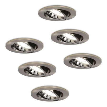 Set van 6 Lublin LED inbouwspots - 4 Watt 345 Lumen - 6500K Daglicht wit - GU10 - Dimbaar - Rond - Kantelbaar - IP20 Stofdicht - RVS | HOFTRONIC