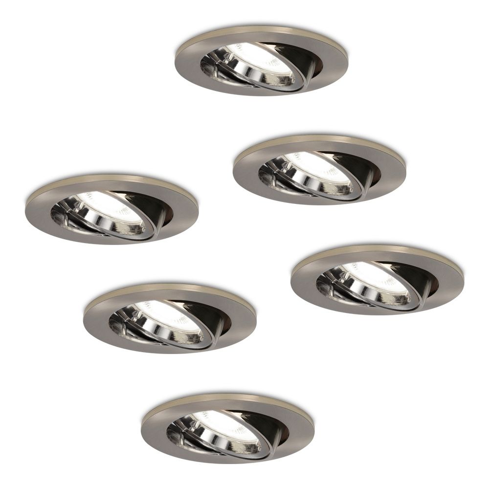 Set van 6 Lublin LED inbouwspots - 4 Watt 345 Lumen - 6500K Daglicht wit - GU10 - Dimbaar - Rond - Kantelbaar - IP20 Stofdicht - RVS | HOFTRONIC