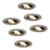 Set van 6 Lublin LED inbouwspots - 4 Watt 345 lumen - 2700K Warm wit - GU10 - Dimbaar - Rond - Kantelbaar - IP20 Voor binnen - RVS | HOFTRONIC