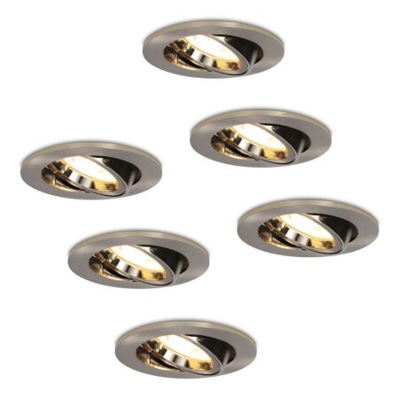Set van 6 Lublin LED inbouwspots - 4 Watt 345 lumen - 2700K Warm wit - GU10 - Dimbaar - Rond - Kantelbaar - IP20 Voor binnen - RVS | HOFTRONIC