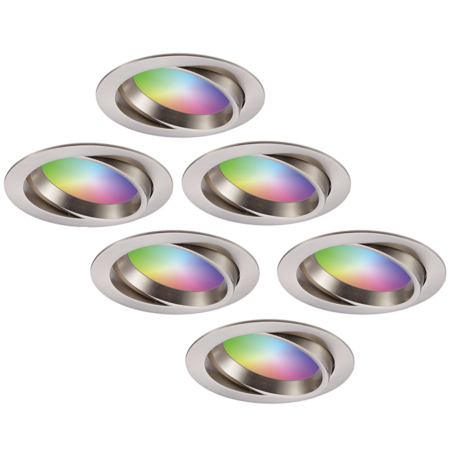 Set van 6 Luna - Smart inbouwspots - IP44 - Kantelbaar - 12 Watt 1050 Lumen (Superbright) - Wifi + Bluetooth - RGBWW - Google Home