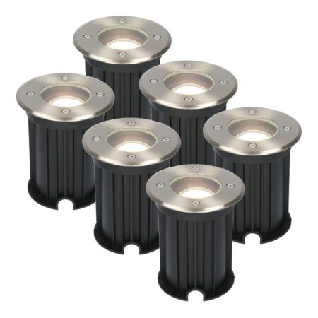 Set van 6 Maisy LED Grondspot - Dimbaar - Rond - Ø12cm - GU10 - 4 Watt 345 Lumen - 4000K neutraal wit - RVS - IP67 waterdicht - Tuinspot - Oprit | HOFTRONIC