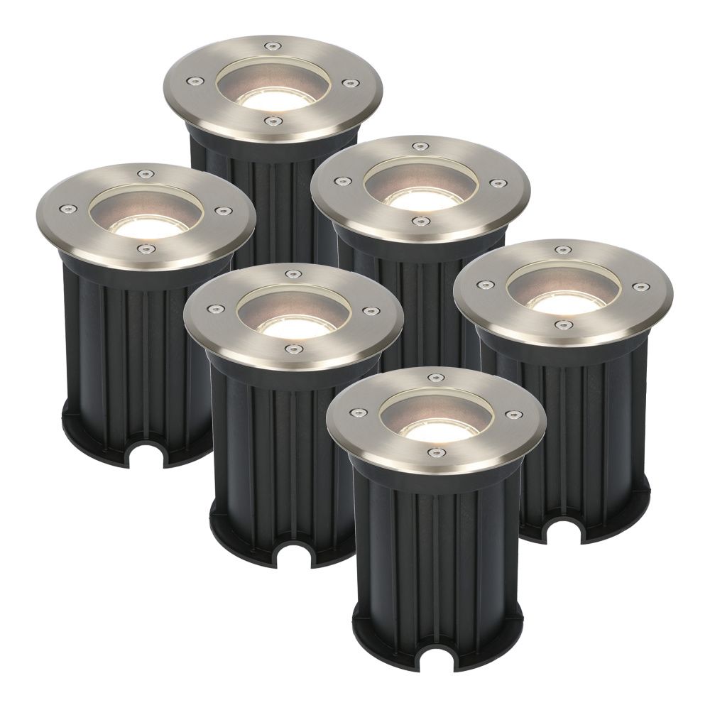 Set van 6 Maisy LED Grondspot - Dimbaar - Rond - Ø12cm - GU10 - 4 Watt 345 Lumen - 4000K neutraal wit - RVS - IP67 waterdicht - Tuinspot - Oprit | HOFTRONIC