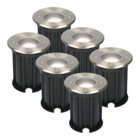 Set van 6 Maisy LED Grondspot - Dimbaar - Rond - Ø12cm - GU10 - 4 Watt 345 Lumen - 6500K daglicht wit - RVS - IP67 waterdicht - Tuinspot - Oprit | HOFTRONIC