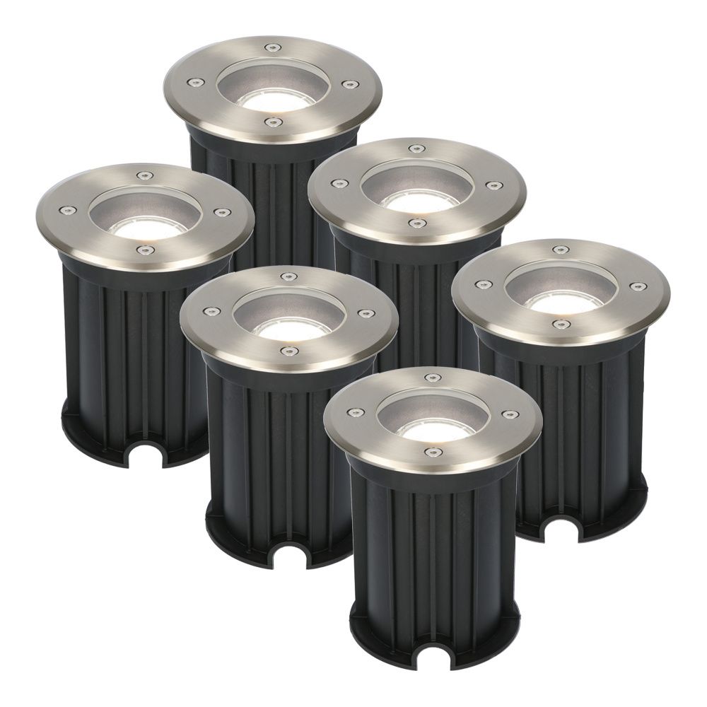 Set van 6 Maisy LED Grondspot - Dimbaar - Rond - Ø12cm - GU10 - 4 Watt 345 Lumen - 6500K daglicht wit - RVS - IP67 waterdicht - Tuinspot - Oprit | HOFTRONIC