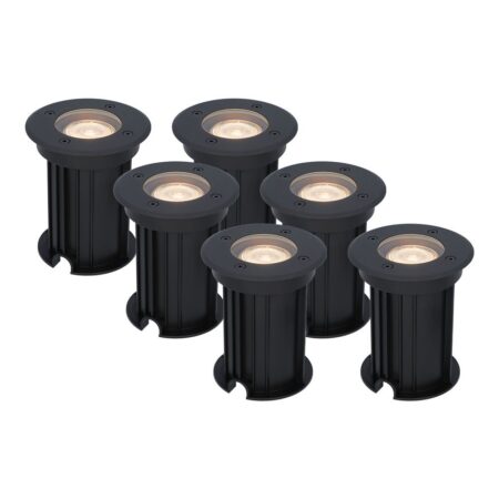 Set van 6 Maisy LED Grondspots Rond - Dimbaar - GU10 - 2700K warm wit - 4 Watt 345 lumen - Rond - Ø12cm - Tuinspot - Oprit - Zwart - IP67 waterdicht | HOFTRONIC