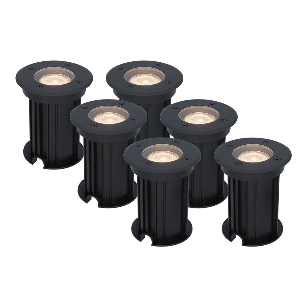 Set van 6 Maisy LED Grondspots Rond - Dimbaar - GU10 - 2700K warm wit - 4 Watt 345 lumen - Rond - Ø12cm - Tuinspot - Oprit - Zwart - IP67 waterdicht | HOFTRONIC