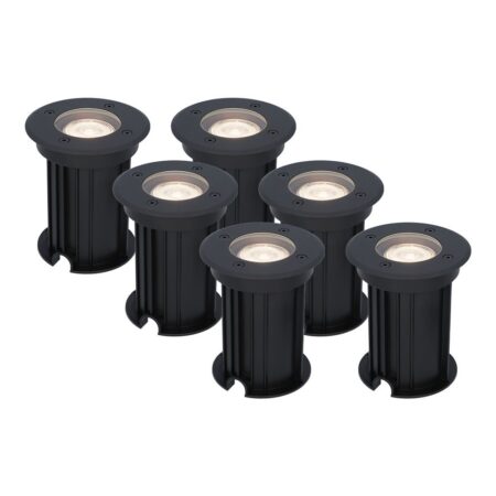 Set van 6 Maisy LED Grondspots Rond - Dimbaar - GU10 - 4000K neutraal wit - 4 Watt 345 Lumen - Rond - Ø12cm - Tuinspot - Oprit - Zwart - IP67 waterdicht | HOFTRONIC