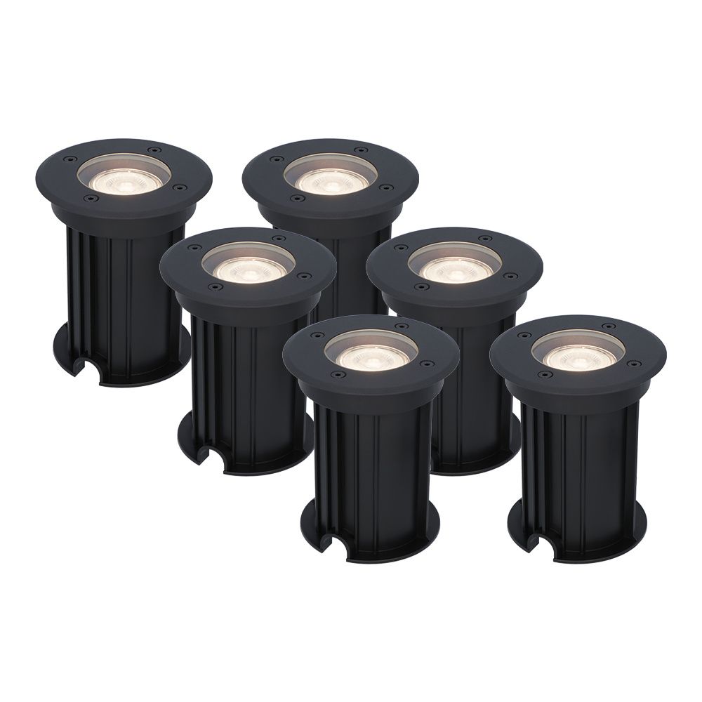 Set van 6 Maisy LED Grondspots Rond - Dimbaar - GU10 - 4000K neutraal wit - 4 Watt 345 Lumen - Rond - Ø12cm - Tuinspot - Oprit - Zwart - IP67 waterdicht | HOFTRONIC