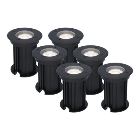 Set van 6 Maisy LED Grondspots Rond - Dimbaar - GU10 - 6500K daglicht wit - 4 Watt 345 Lumen - Rond - Ø12cm - Tuinspot - Oprit - Zwart - IP67 waterdicht | HOFTRONIC