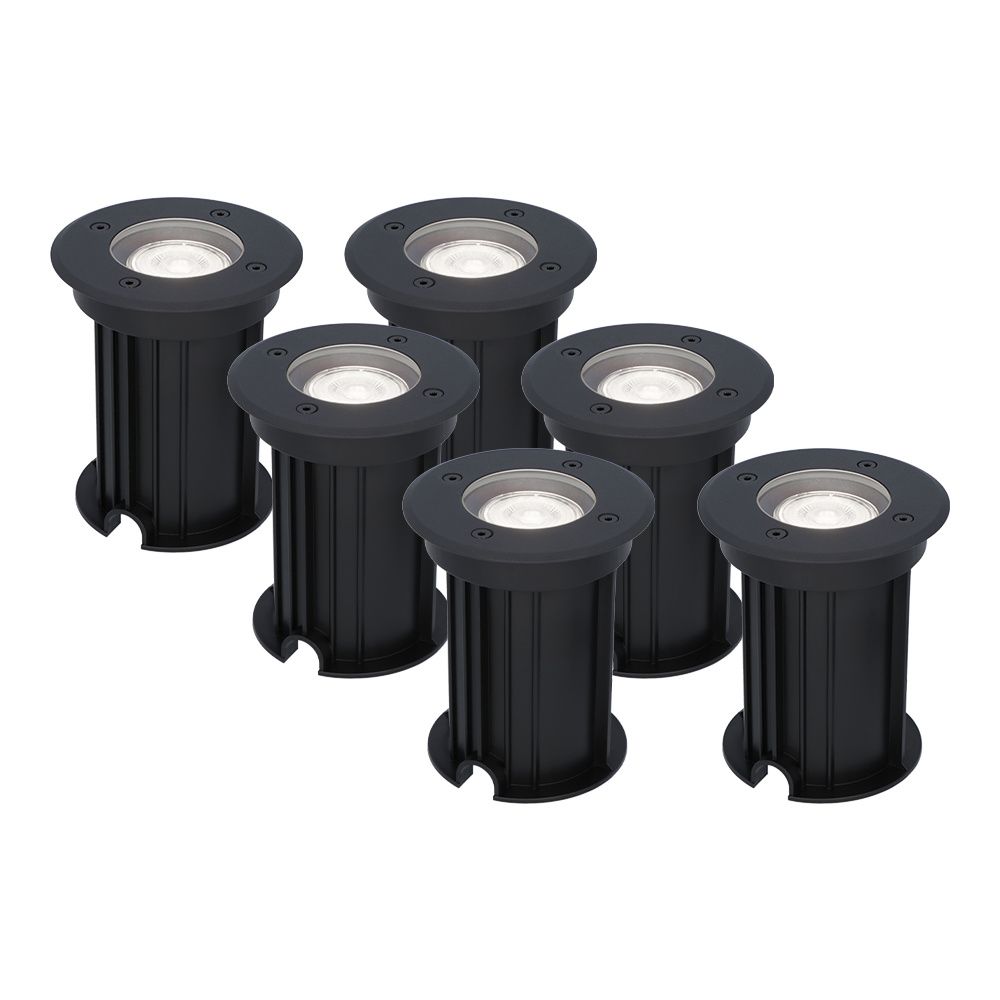 Set van 6 Maisy LED Grondspots Rond - Dimbaar - GU10 - 6500K daglicht wit - 4 Watt 345 Lumen - Rond - Ø12cm - Tuinspot - Oprit - Zwart - IP67 waterdicht | HOFTRONIC