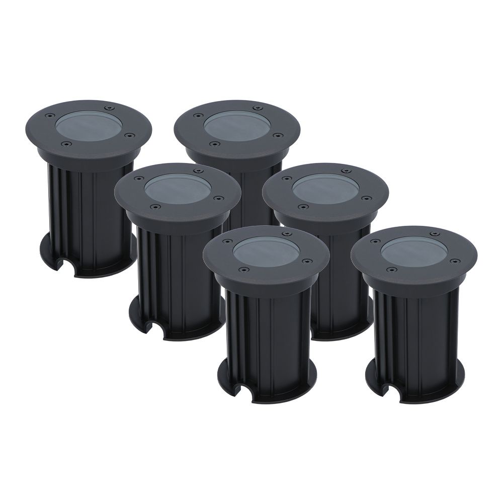Set van 6 Maisy LED Grondspots Rond - Dimbaar - GU10 fitting - Rond - Ø12cm - Tuinspot - Oprit - Zwart - IP67 waterdicht | HOFTRONIC