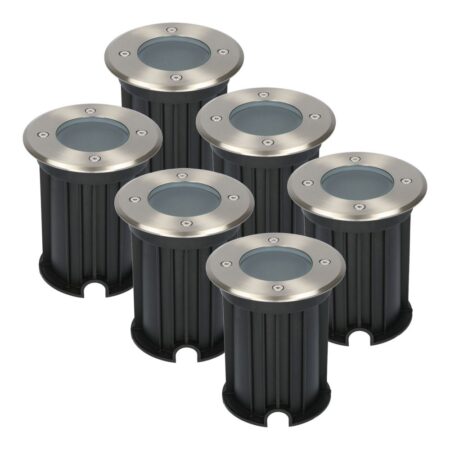 Set van 6 Maisy LED Grondspots - Rond - Ø12cm - RVS - GU10 fitting - Excl. lichtbron - IP67 waterdicht - Tuinspot - Oprit | HOFTRONIC