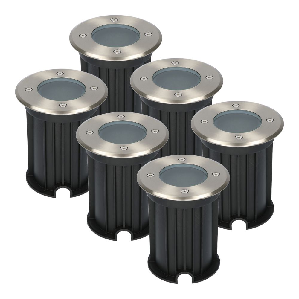 Set van 6 Maisy LED Grondspots - Rond - Ø12cm - RVS - GU10 fitting - Excl. lichtbron - IP67 waterdicht - Tuinspot - Oprit | HOFTRONIC