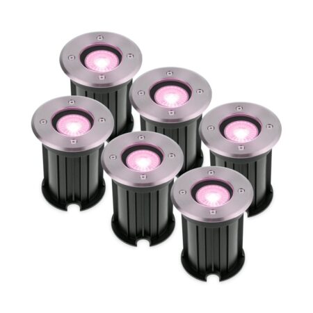 Set van 6 Maisy Smart Grondspots Rond - Ø12cm - 5.5 Watt 345 lumen - RGBWW - Wifi + Bluetooth - Bestuurbaar via app - IP67 waterdicht - Google Home - Amazon Alexa - RVS | HOFTRONIC SMART
